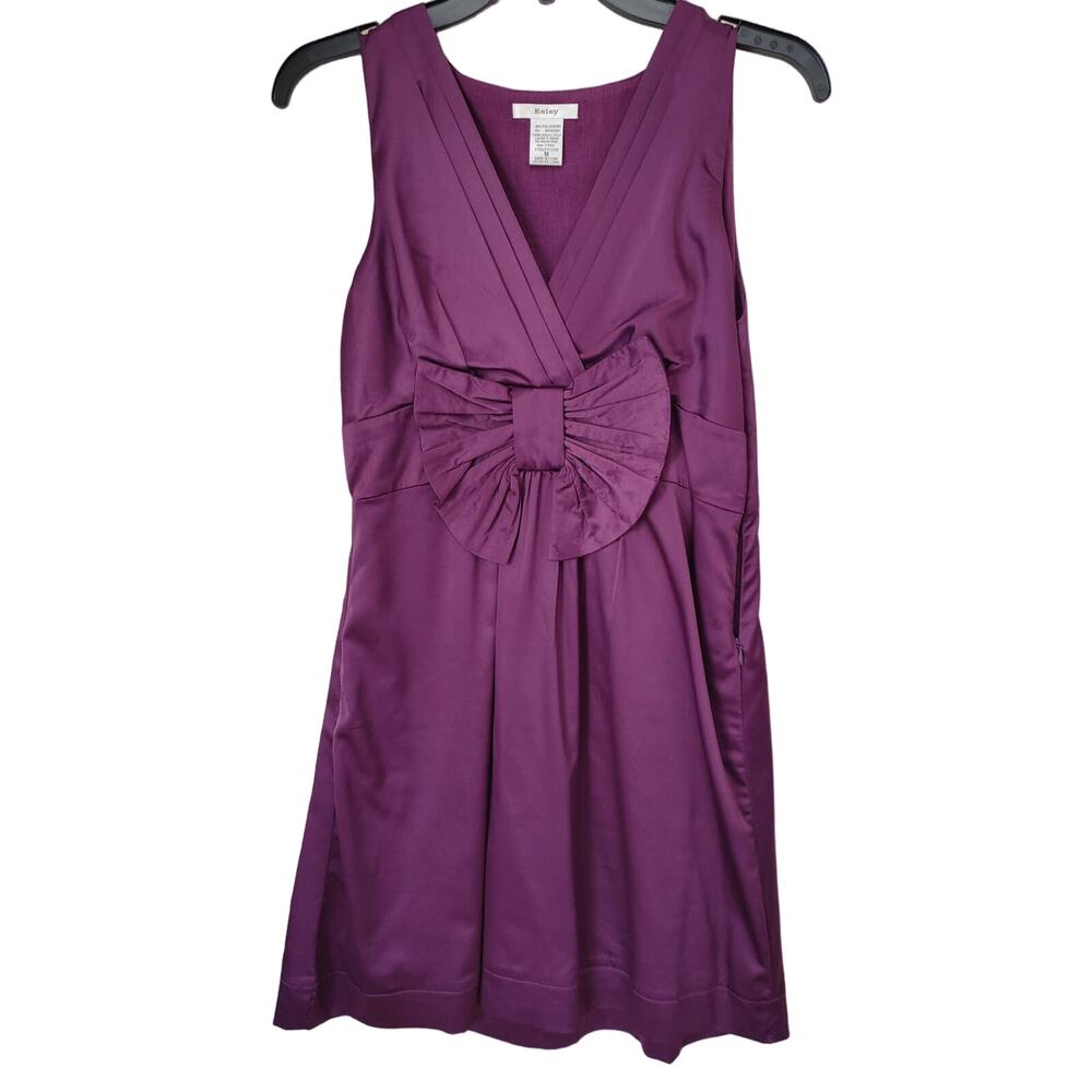Esley Purple Sleeveless Dress Satin Vneck Front Bow Medium